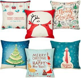 img 4 attached to 🎄 Juvale 18x18 Holiday Throw Pillow Covers - Merry Christmas, Seasons Tidings, Happy New Year (6 Pack)