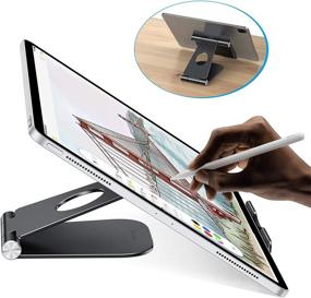 img 3 attached to Optimized Tablet Stand: Adjustable Aluminum iPad Holder Stand for New iPad(10.2)/iPad Air/iPad Pro/iPad Mini, Samsung Tablets, and Phone - Fully Foldable - Black