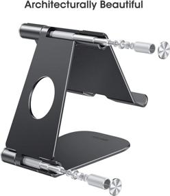 img 2 attached to Optimized Tablet Stand: Adjustable Aluminum iPad Holder Stand for New iPad(10.2)/iPad Air/iPad Pro/iPad Mini, Samsung Tablets, and Phone - Fully Foldable - Black