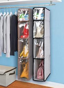 img 1 attached to 👜 WOWCASE Grey Hanging Handbag Organizer: Breathable Cotton Linen Fabric Closet Purse Storage Bag with Clear Dust Proof Cover