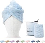 👩 enetix 2-pack microfiber hair towel wrap for women, 10x27 super absorbent anti-frizz hair turban, quick-drying hair towels with button (baby blue, patterned) logo