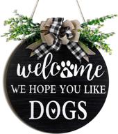 🐶 dog lovers welcome sign with branch and plaid bow decoration - ideal housewarming present, farmhouse front door porch home decor - vibrant style logo