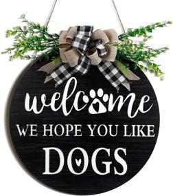 img 4 attached to 🐶 Dog Lovers Welcome Sign with Branch and Plaid Bow Decoration - Ideal Housewarming Present, Farmhouse Front Door Porch Home Decor - Vibrant Style