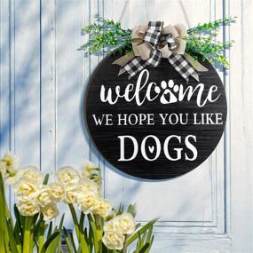 img 1 attached to 🐶 Dog Lovers Welcome Sign with Branch and Plaid Bow Decoration - Ideal Housewarming Present, Farmhouse Front Door Porch Home Decor - Vibrant Style