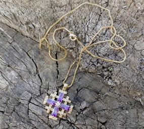 img 2 attached to 🔮 Stunning Nazareth Store Jerusalem Cross Pendant Necklace: 20" Gold Plated Crusaders Crucifix Charm with Elegant Purple Topaz