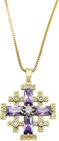 img 3 attached to 🔮 Stunning Nazareth Store Jerusalem Cross Pendant Necklace: 20" Gold Plated Crusaders Crucifix Charm with Elegant Purple Topaz