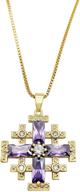 🔮 stunning nazareth store jerusalem cross pendant necklace: 20" gold plated crusaders crucifix charm with elegant purple topaz logo
