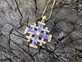 img 1 attached to 🔮 Stunning Nazareth Store Jerusalem Cross Pendant Necklace: 20" Gold Plated Crusaders Crucifix Charm with Elegant Purple Topaz