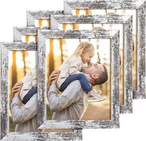 img 4 attached to 🖼️ Set of 6 Rustic Picture Frames 8x10, Distressed White Farmhouse Style Frames for Tabletop and Wall Mounting, Home Decorative Photo Frames Set Ideal for Christmas Gift, Wall Colleague