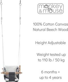 img 2 attached to 🐵 Outdoor Indoor Toddler Infant Swing - Monkey Mouse Baby Swing, Wooden Frame with Canvas Seat