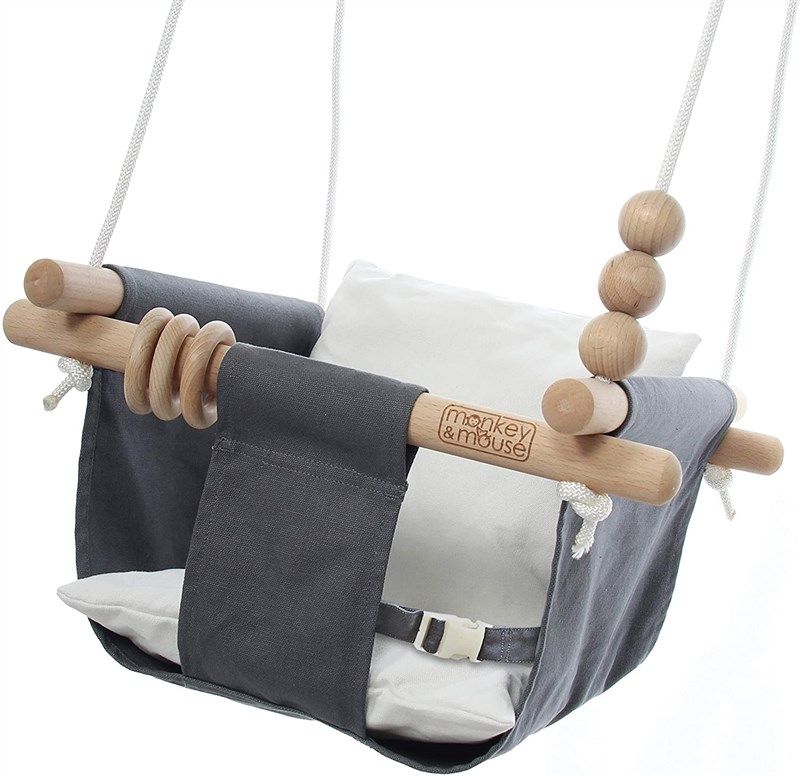 monkey mouse baby swing outdoor indoor wooden canvas toddler infant 로고