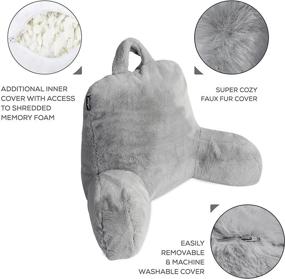 img 3 attached to 🛏️ Milliard Shredded Memory Foam Reading Pillow – Back Rest Pillow for Bed Sitting with Removable Faux Fur Cover, 18x15 inches, Light Grey