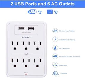 img 3 attached to 💡 POWRUI Surge Protector with 2 USB Charging Ports & 6-Outlet Extender - White (ETL Listed)