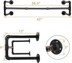 img 3 attached to Wall Mounted Black Iron Garment Rack - Industrial Pipe Design | Heavy Duty Clothes Hanging Rod Bar for Laundry Room, Closet Storage - 43 Inches | Max Load 150 lbs