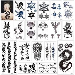 img 4 attached to 🐉 Temporary Tattoo Stickers for Adults, Kids, Women, and Men (18 Sheets) - Konsait Fake Tattoo Paper Kit with Dragon Eye, Heartbeat, Tiger, Vine, Scorpion Graphic, and Skull Cover Up Set