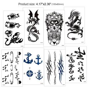 img 2 attached to 🐉 Temporary Tattoo Stickers for Adults, Kids, Women, and Men (18 Sheets) - Konsait Fake Tattoo Paper Kit with Dragon Eye, Heartbeat, Tiger, Vine, Scorpion Graphic, and Skull Cover Up Set