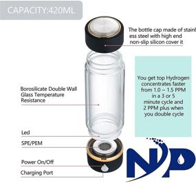 img 2 attached to N.P Hydrogen Water Bottle Generator: Advanced PEM and SPE Technology, Up to 1500PPB, Portable Hydrogen Water Maker - Black