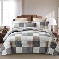 y-plwomen king plaid quilt bedspread set - stylish cotton grey black brown patchwork bedding, reversible lightweight comforter - all season, king size, 3 piece logo