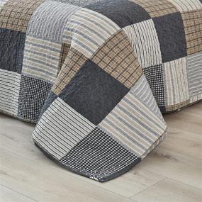img 1 attached to Y-PLWOMEN King Plaid Quilt Bedspread Set - Stylish Cotton Grey Black Brown Patchwork Bedding, Reversible Lightweight Comforter - All Season, King Size, 3 Piece