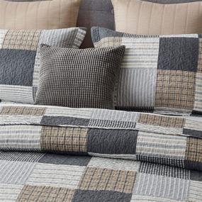 img 2 attached to Y-PLWOMEN King Plaid Quilt Bedspread Set - Stylish Cotton Grey Black Brown Patchwork Bedding, Reversible Lightweight Comforter - All Season, King Size, 3 Piece