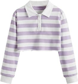 img 4 attached to 👚 Floerns Button Collar Striped Sleeve Girls' Tops, Tees & Blouses for Clothing