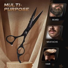 img 1 attached to Professional Barber Scissors for Men - Beard, Hair, Mustache Shears for Haircut, Grooming, Cutting, and Trimming by Bossman (Black)