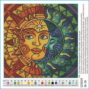 img 3 attached to 🌞 Sun and Moon Stars Fractal Face Hippie Embroidery Cross Stitch Kit - Printed Pattern Starter Kit by Abillyn