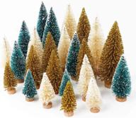 🌲 aerwo 24pcs artificial mini christmas trees: upgrade your winter decor with sisal trees and wood base ornaments in green, gold, and ivory logo