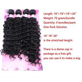 img 3 attached to FRELYN Deep Wave Synthetic Hair Extensions – 4 Bundles Curly 💁 Weave, Black Color, 16 18 18 20 Inches – Heat Resistant Fiber