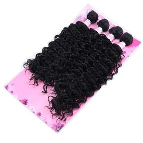 img 2 attached to FRELYN Deep Wave Synthetic Hair Extensions – 4 Bundles Curly 💁 Weave, Black Color, 16 18 18 20 Inches – Heat Resistant Fiber