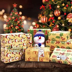 img 1 attached to 🎁 Joyoldelf Kraft Christmas Wrapping Paper Rolls - 6 Rolls, 16.14"x 92.52" Gift Wrap, Christmas Elements Collection