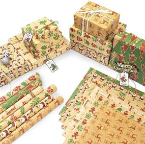 img 3 attached to 🎁 Joyoldelf Kraft Christmas Wrapping Paper Rolls - 6 Rolls, 16.14"x 92.52" Gift Wrap, Christmas Elements Collection