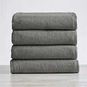 img 2 attached to Acacia Collection: 100% Cotton Quick-Dry Bath Towel Set (30 x 52 inches) - Highly Absorbent, Textured Popcorn Weave Bath Towels in Dark Grey (Set of 4)