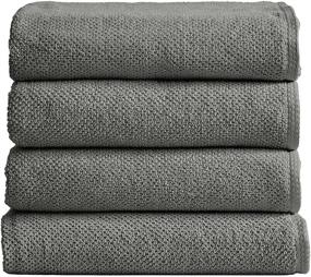 img 4 attached to Acacia Collection: 100% Cotton Quick-Dry Bath Towel Set (30 x 52 inches) - Highly Absorbent, Textured Popcorn Weave Bath Towels in Dark Grey (Set of 4)