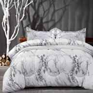 🛌 nanko queen size comforter set - white black marble print, 88 x 90 inch reversible down alternative comforter microfiber duvet sets - best modern bedding for women and men, gray grey logo