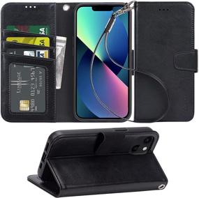 img 4 attached to 📱 Arae iPhone 13 Case [Non-Pro Version] with Card Holder & Wrist Strap Wallet Flip Cover - iPhone 13 6.1 inch - Black