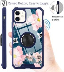 img 2 attached to 🌸 iPhone 11 Case Pink Floral Design with Ring Holder Kickstand, 360 Degree Screen Protector, Magnetic Car Mount Compatible, Women Girls Cute Flower Cover Case for iPhone 11 6.1" - Blue