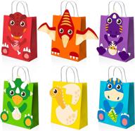 🦖 mocoosy 18 pack diy dinosaur party favor gift bags with handles - dinosaur goodie bags for kids birthday, dino candy treat bags for boys girls dinosaur birthday party supplies in vibrant rainbow colors логотип