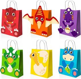 img 4 attached to 🦖 Mocoosy 18 Pack DIY Dinosaur Party Favor Gift Bags with Handles - Dinosaur Goodie Bags for Kids Birthday, Dino Candy Treat Bags for Boys Girls Dinosaur Birthday Party Supplies in Vibrant Rainbow Colors