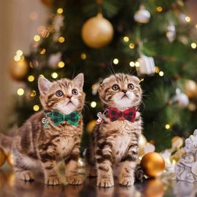 img 1 attached to 🐱 ADOGGYGO Christmas Cat Collars Breakaway with Cute Bow Bell - 2 Pack Kitten Collar Red Green Plaid Cat Collar with Removable Bowtie Cat Christmas Collar for Cats Kittens: Festive Holiday Cat Accessories