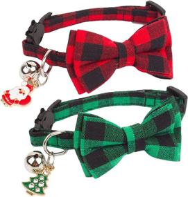 img 3 attached to 🐱 ADOGGYGO Christmas Cat Collars Breakaway with Cute Bow Bell - 2 Pack Kitten Collar Red Green Plaid Cat Collar with Removable Bowtie Cat Christmas Collar for Cats Kittens: Festive Holiday Cat Accessories