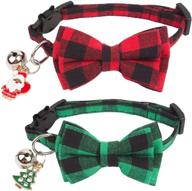 🐱 adoggygo christmas cat collars breakaway with cute bow bell - 2 pack kitten collar red green plaid cat collar with removable bowtie cat christmas collar for cats kittens: festive holiday cat accessories logo