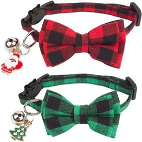 img 4 attached to 🐱 ADOGGYGO Christmas Cat Collars Breakaway with Cute Bow Bell - 2 Pack Kitten Collar Red Green Plaid Cat Collar with Removable Bowtie Cat Christmas Collar for Cats Kittens: Festive Holiday Cat Accessories