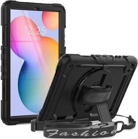 img 4 attached to SEYMAC Case for Galaxy Tab S6 Lite 10.4 inch 2020 with Pen Holder, Full Protection Shockproof Case + 360° Rotating Handstrap & Screen Protector for Tab S6 Lite SM-P610/P615, Black