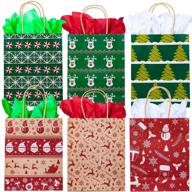 christmas gift bags with handles: bulk kraft paper bags for xmas, birthdays & holidays - assorted prints with tissue paper - perfect for parties, gifts, and take-out! logo