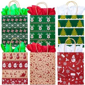 img 4 attached to Christmas Gift Bags with Handles: Bulk Kraft Paper Bags for Xmas, Birthdays & Holidays - Assorted Prints with Tissue Paper - Perfect for Parties, Gifts, and Take-Out!