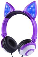 foldable cat ear headset with led lights - kids headphones over ear, microphone & volume control - compatible with iphone/ipad/laptop/pc/tv - pink & purple options logo