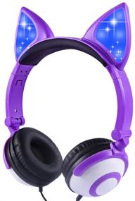 img 4 attached to Foldable Cat Ear Headset with LED Lights - Kids Headphones Over Ear, Microphone & Volume Control - Compatible with iPhone/iPad/Laptop/PC/TV - Pink & Purple Options