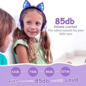 img 3 attached to Foldable Cat Ear Headset with LED Lights - Kids Headphones Over Ear, Microphone & Volume Control - Compatible with iPhone/iPad/Laptop/PC/TV - Pink & Purple Options