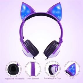 img 1 attached to Foldable Cat Ear Headset with LED Lights - Kids Headphones Over Ear, Microphone & Volume Control - Compatible with iPhone/iPad/Laptop/PC/TV - Pink & Purple Options